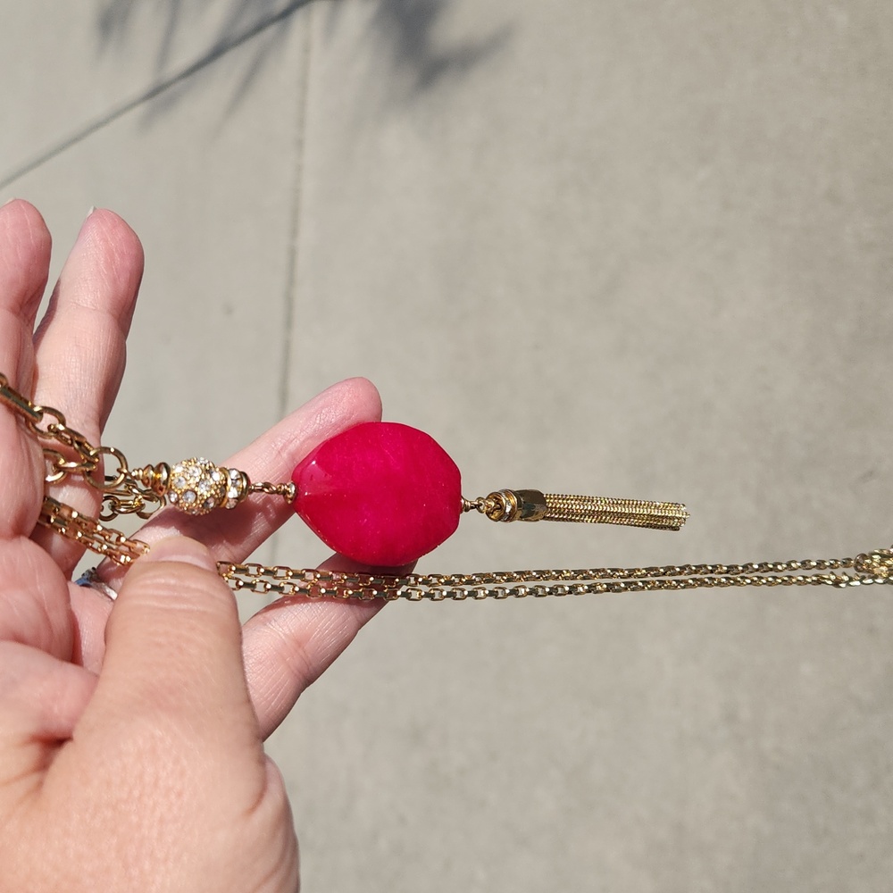 Lilly Pulitzer Gold and Pink Tassel Necklace